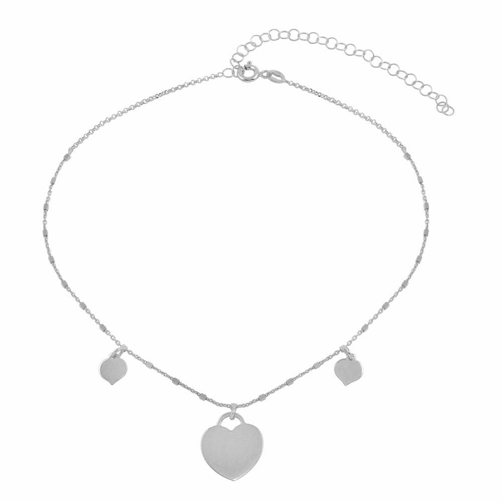 Sterling Silver 925 Rhodium Plated Triple Heart Choker Necklace 11"-14" adjust