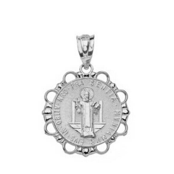 Fine Sterling Silver Saint Benito Round Pendant Necklace Made in USA 16",18",20"