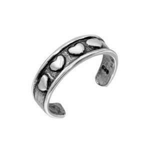 Fine Sterling Silver 925 4 Heart Oxidized Adjustable Toe Ring or Finger Ring