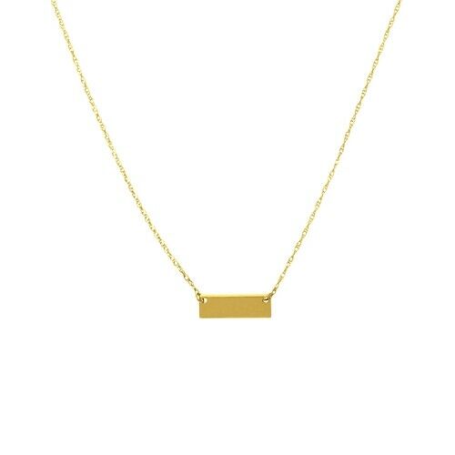 14K Solid Yellow Gold Mini Engravable Bar Dainty Necklace - 16"-18"