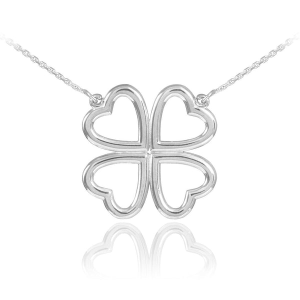 925 Silver Good Luck Shamrock Charm 4-Leaf Clover Valentine's Day Heart Necklace