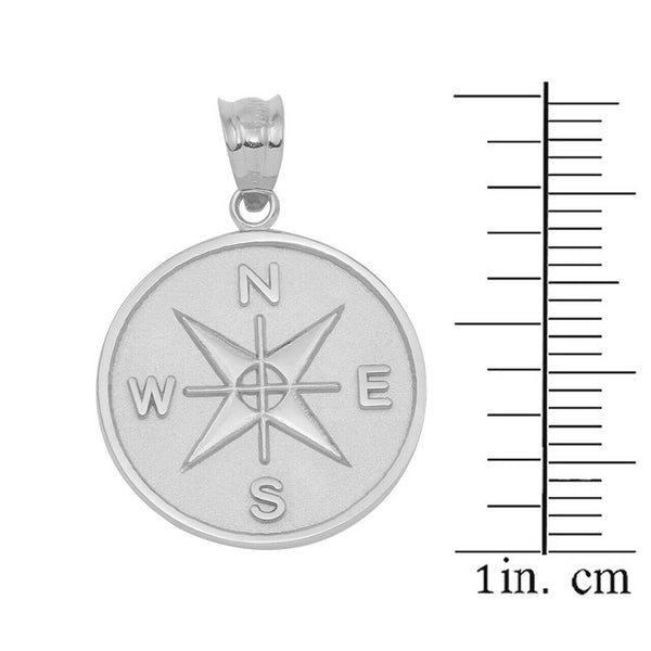 Sterling Silver North South East West Compass Travel Medallion Pendant Necklace