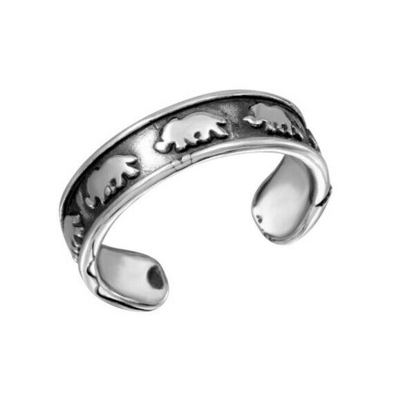 925 Sterling Silver Elephant Adjustable Toe Ring /Finger Thumb Ring Oxidized