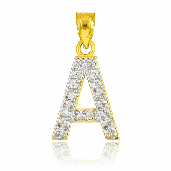 10k Solid Yellow Gold Diamond Monogram Initial Letter A Pendant Necklace