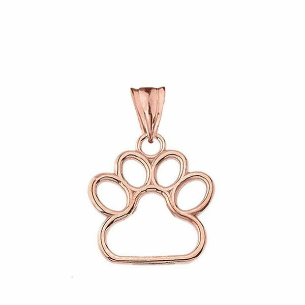 14k Rose Gold Dog Paw Print Small Dainty Pendant Necklace Pet Animal foot 0.66