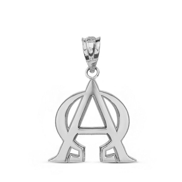 10k White Gold Christian Alpha and Omega Jesus Christ Symbol Pendant Necklace