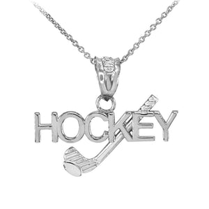 925 Silver Sterling ICE HOCKEY Stick & Puck Sports Pendant Necklace Made in USA