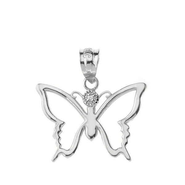 Solid Gold Diamond Butterfly Outline Openwork Resurrection Joy Pendant Necklace