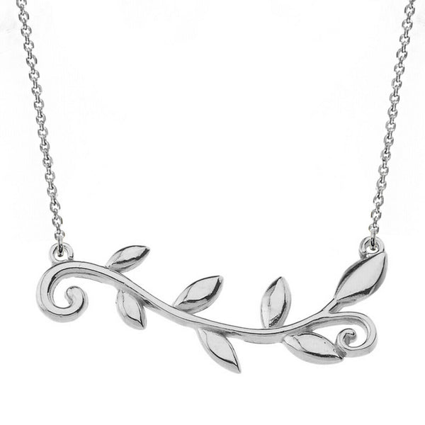 925 Sterling Silver Olive Leaf Branch Horizontal Necklace 16", 18", 20", 22"