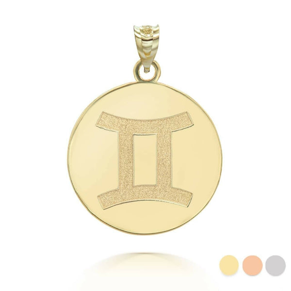 Personalized Name 10k 14k Solid Gold Zodiac Sign Gemini Pendant Necklace