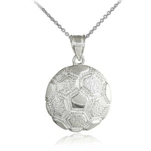 NWT Sterling Silver Textured Soccer Ball Sports Pendant Necklace - Made in USA
