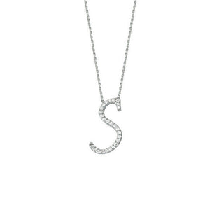 925 Sterling Silver CZ Initial Letter S Necklace Adjustable 16"-18" All Letter