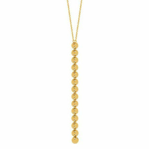14K Solid Yellow Gold Dangle Drop 4mm Baby Disk Y Adjustable Necklace