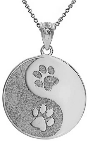 Personalized Name Silver Yin Yang Tai Chi Cute Puppy Paw Print Pendant Necklace