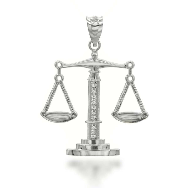 925 Sterling Silver Scale Of Justice With CZ Pendant Necklace