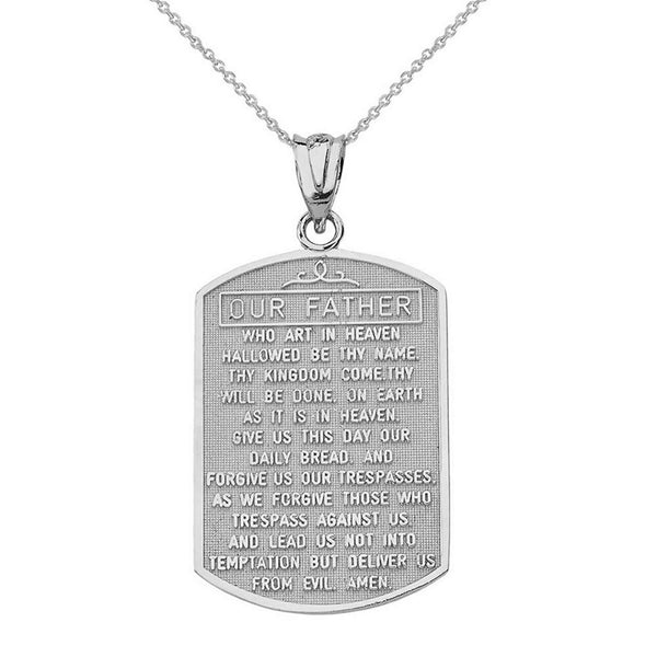 14k White Gold The Lord Our Father Prayer Pendant Necklace