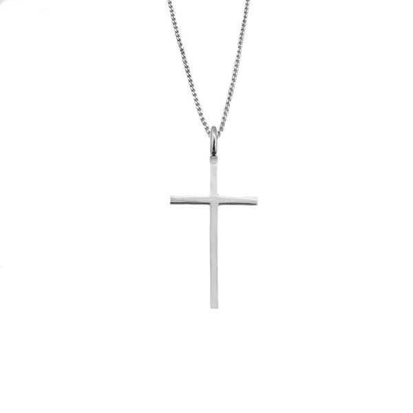 10k Solid White Gold Small Dainty Thin Simple Plain Cross Pendant Necklace