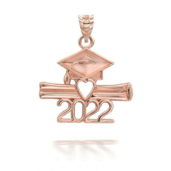 10K Solid Gold Class of 2022 Graduation Cap and Diploma Pendant Necklace
