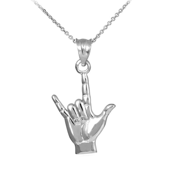 Sterling Silver "Hang Loose" I Love You Sign Charm Pendant West Side Necklace