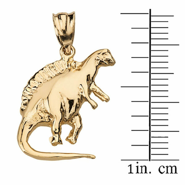 14k Solid Yellow Gold Spinosaurus Dinosaur Charm Pendant Necklace