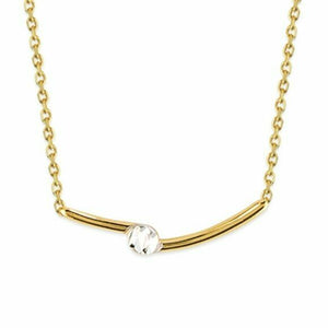 14K Solid Gold Two Tone Curved Wire Disk Necklace 16"-18" adjustable