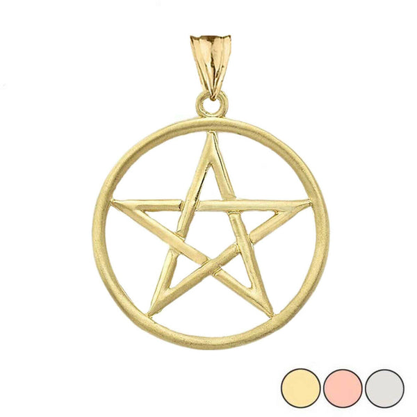 New Fine 10k Solid Gold Satin Finish Elegant Pentagram Pendant Necklace - Yellow