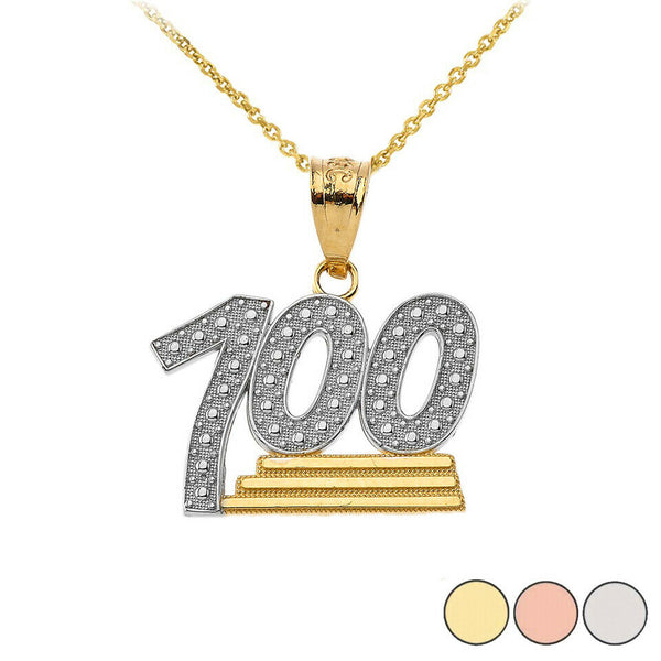 14K Solid Gold Textured 100 Points Emoji Pendant Necklace Pendant Necklace