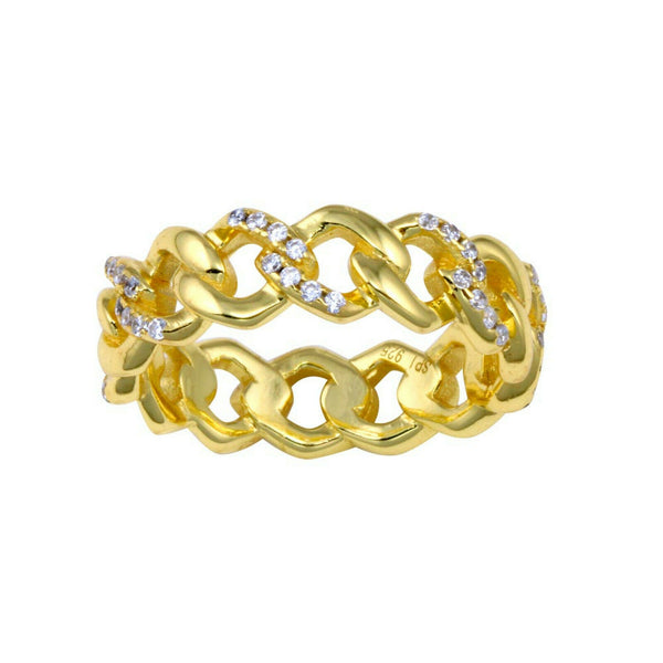 925 Sterling Silver Gold Plated Curb Design Link Ring 5.8 Eternity Band Cuban CZ