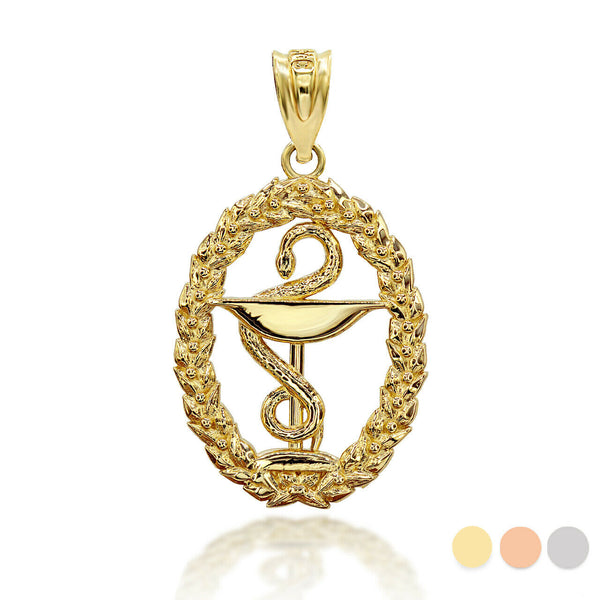 10K Solid Gold 3D Pharmacy Symbol Charm Pendant Necklace - Yellow, Rose, White