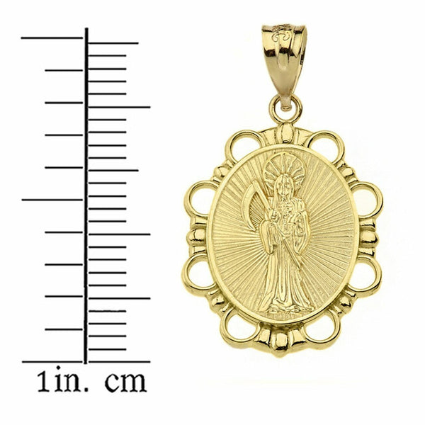 14K Solid Yellow Gold Santa Muerte Charm Pendant Necklace 16" 18" 20" 22"