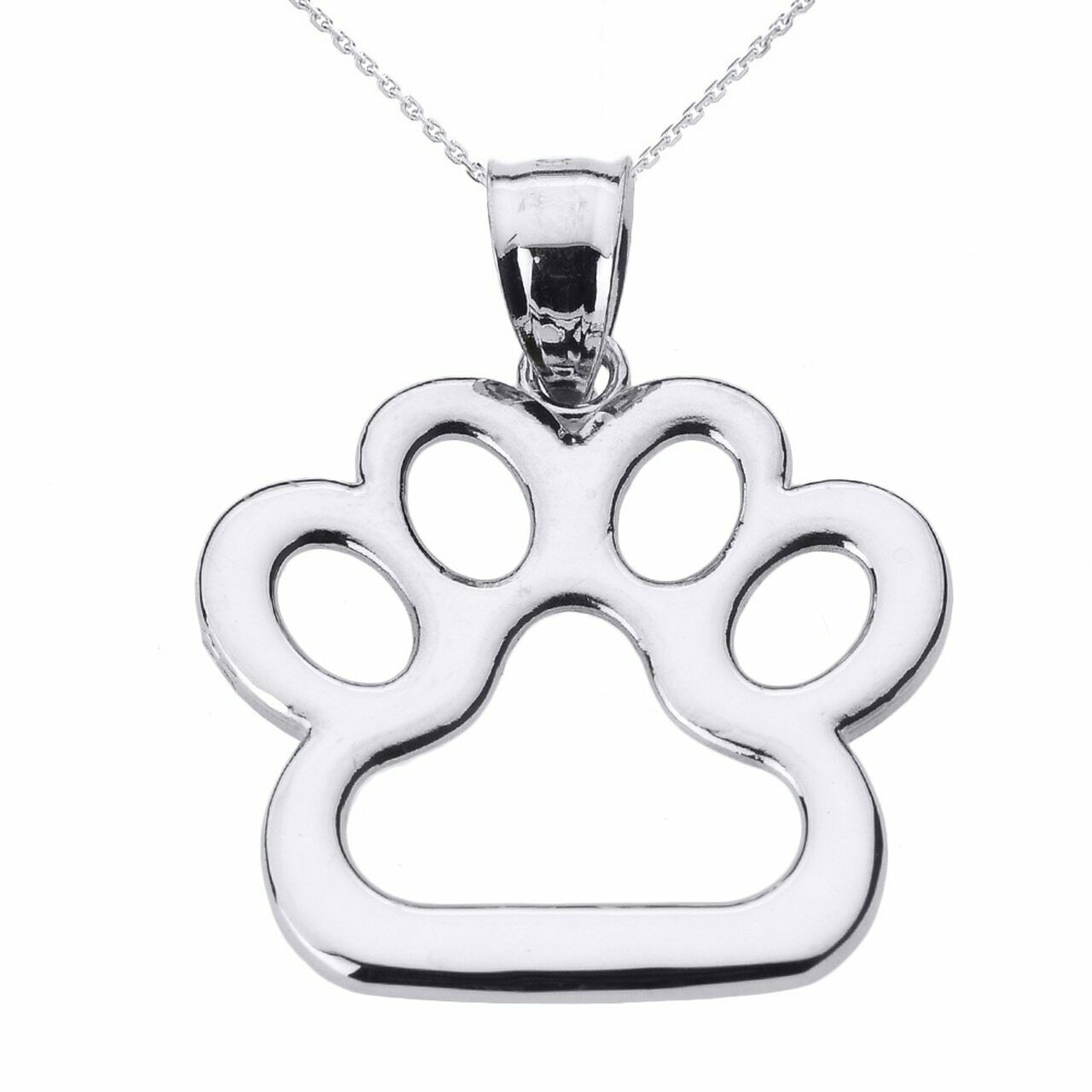 14k Solid White Gold Dog Paw Print Pendant Necklace Pet Animal foot