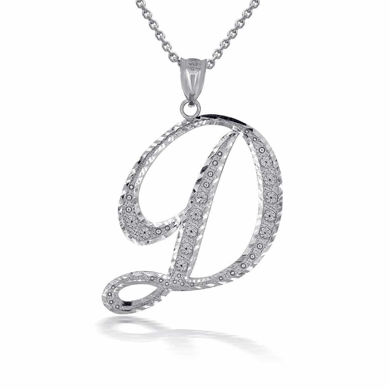 925 Sterling Silver Cursive Initial Letter D Pendant Necklace
