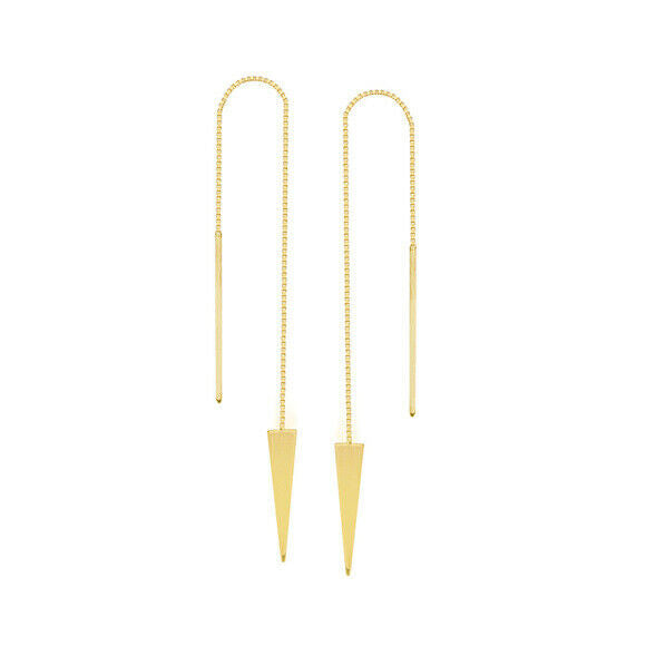 14K Solid Gold Draw The Line Jagger Thin Box Chain Triangle Threader Earrings