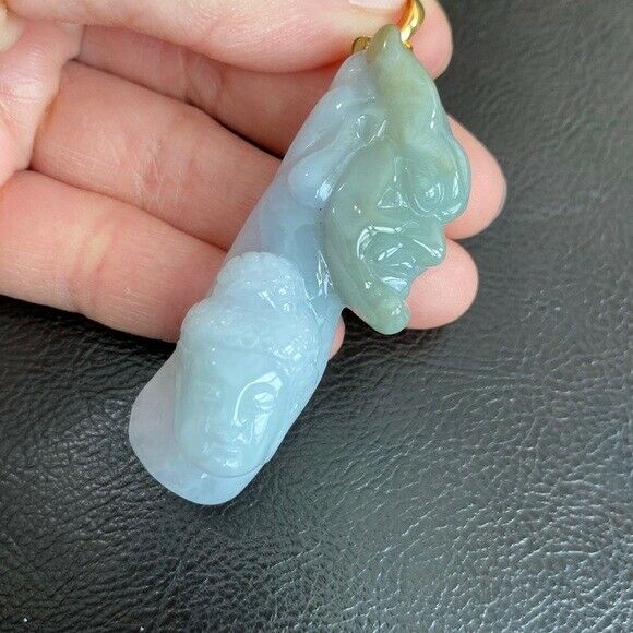 14K Solid Real Gold Natural Jadeite Jade Carving Good Evil Buddha Pendant