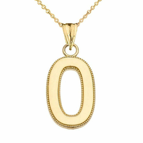 10k Solid Gold Small Milgrain Initial Letter O Pendant Necklace Personalized