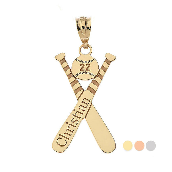 Personalized Name Number 10k 14k Gold Baseball Bats Pendant Necklace