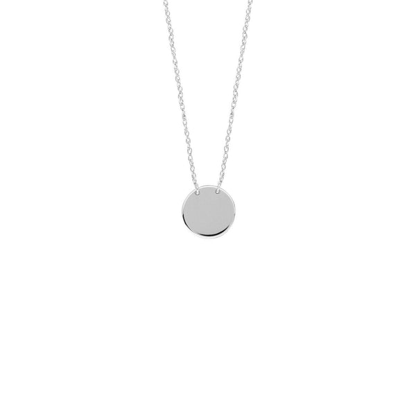 14K Solid White Gold Mini Disk Round Disc Dainty Necklace - Minimalist 16"-18"