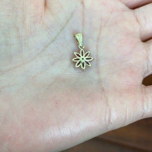 Solid 10k Yellow Gold Genuine Ruby and Diamond Daisy Pendant Necklace