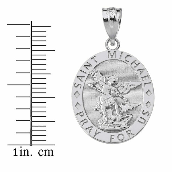 925 Sterling Silver Engravable Saint Michael Pray For Us Oval Pendant Necklace