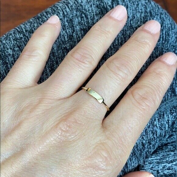 14K Solid Gold Mini ID Bar Plate Ring - Size 6, 7, 8 Minimalist - Yellow