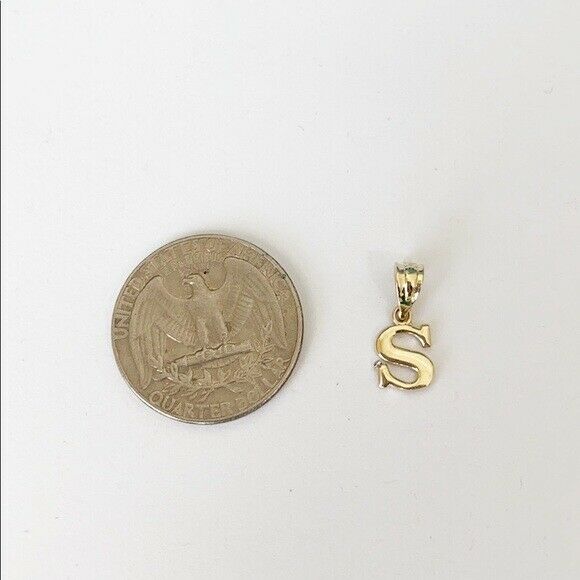 10k Solid Yellow Gold Small Mini Initial Letter S Pendant Necklace