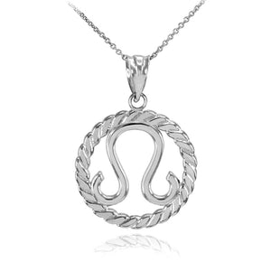 925 Sterling Silver Leo Zodiac Sign in Circle Rope Pendant Necklace 16" 18" 20"