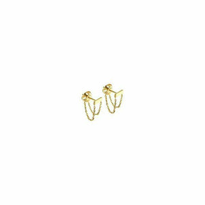 14K Solid Yellow Gold Double Front To Back Bar Dainty Earrings - Minimalist