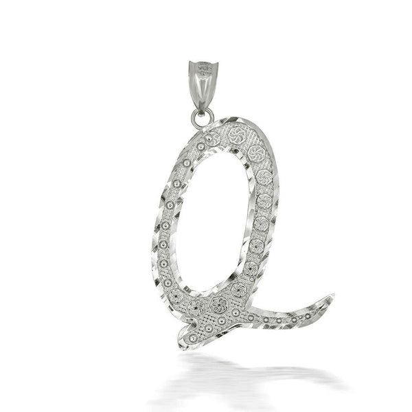 925 Sterling Silver Cursive Initial Letter Q Pendant Necklace