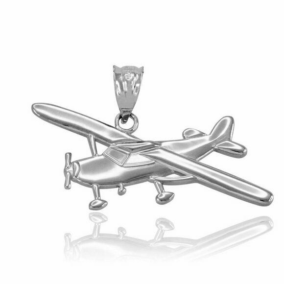 14k Solid White Gold Piper Tri Pacer PA-20 Aircraft Airplane Pendant Necklace