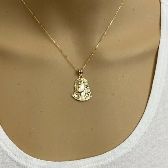 10k White Gold Jesus Christ Face Head Crown Of Thorns Pendant Necklace (S, M, L)