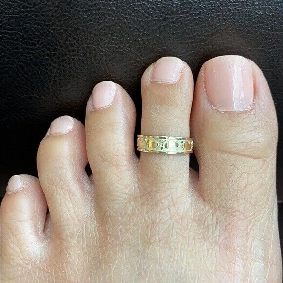 Classy Bigfoot Footprint Design Toe Ring 14K Solid Yellow n White Gold