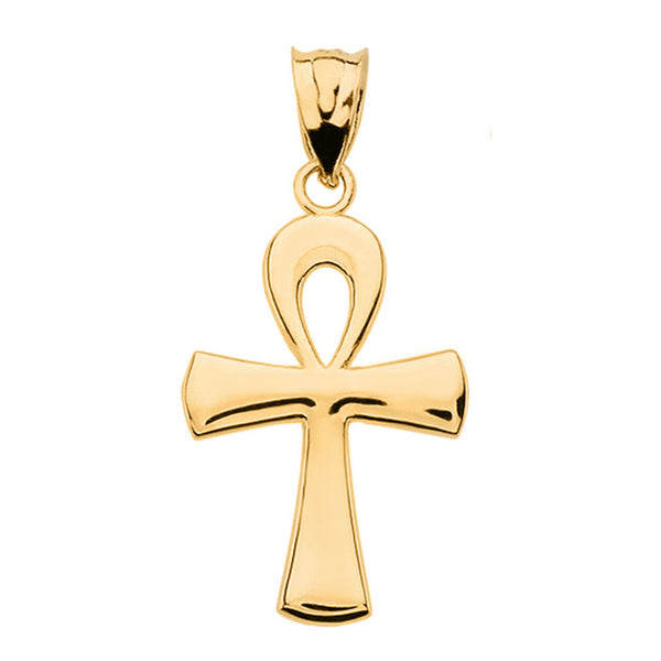 10k Solid Yellow Gold Ancient Egyptian Ankh Cross Eternal Life Pendant Necklace