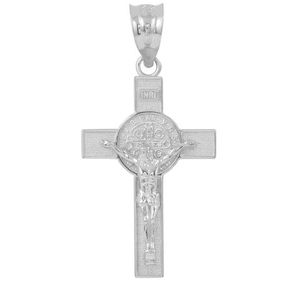 .925 Sterling Silver St. Benedict Crucifix Charm Pendant Necklace 1.6"