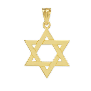 14K Solid Yellow Gold Jewish Star of David Pendant Charm Small, Medium, Large